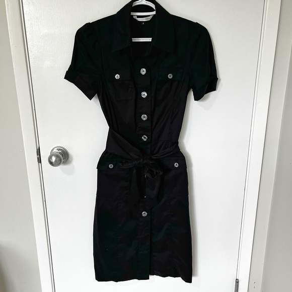 Diane Von Furstenberg Vastago Button Down Cargo Shirt Dress Black Size 2 - Picture 3 of 16